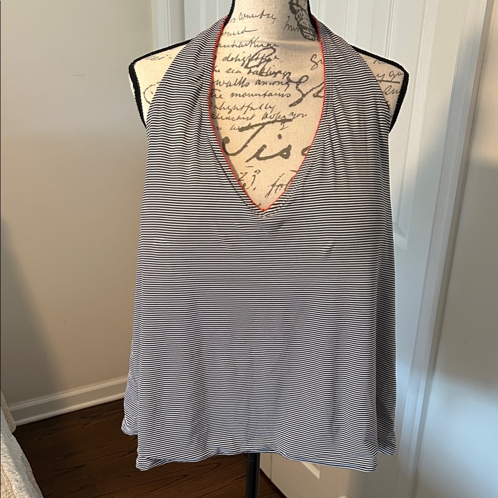 Anne Cole Navy Blue and White Striped Halter Tankini